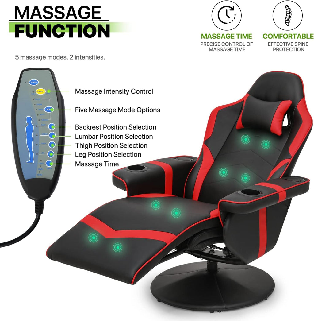 Red PU Leather 360° Swivel Recliner Massage Chair with Footrest I88793