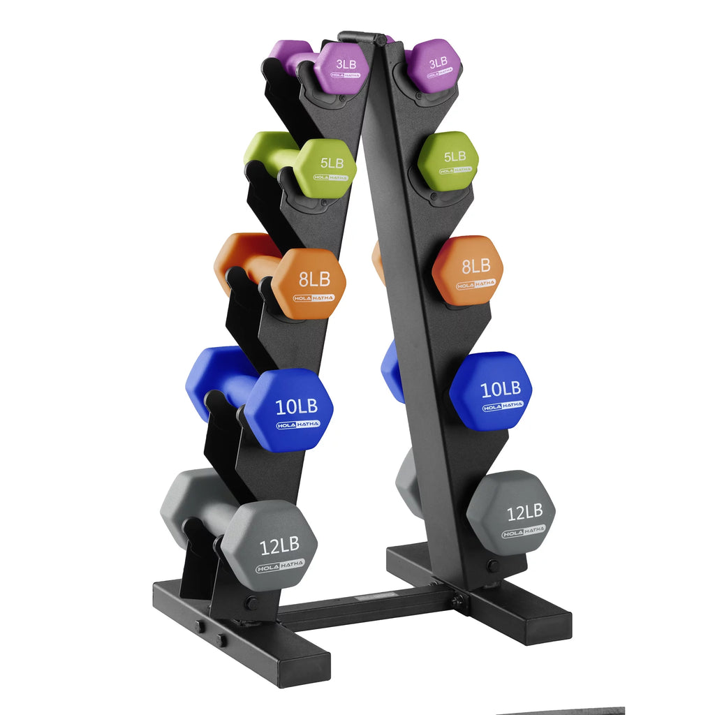 3, 5, 8, 10, & 12 lb Neoprene Hexagon Dumbbell Weight Set with Stand X443