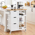 White Kitchen Island Cart on Wheels with Bamboo Countertop S846