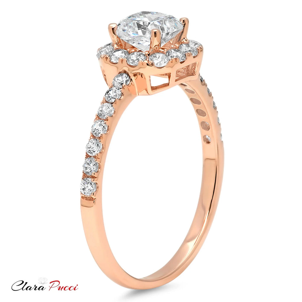 18k Rose Gold Princess Cut Simulated Alexandrite Halo Ring Size 3.75 W832