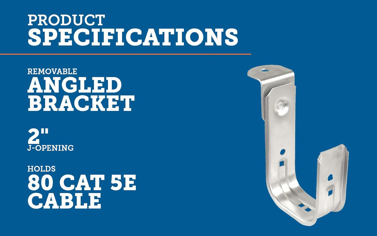 2 Inch Zinc Plated Steel Ceiling Mount J-Hook, 50 Pack U554