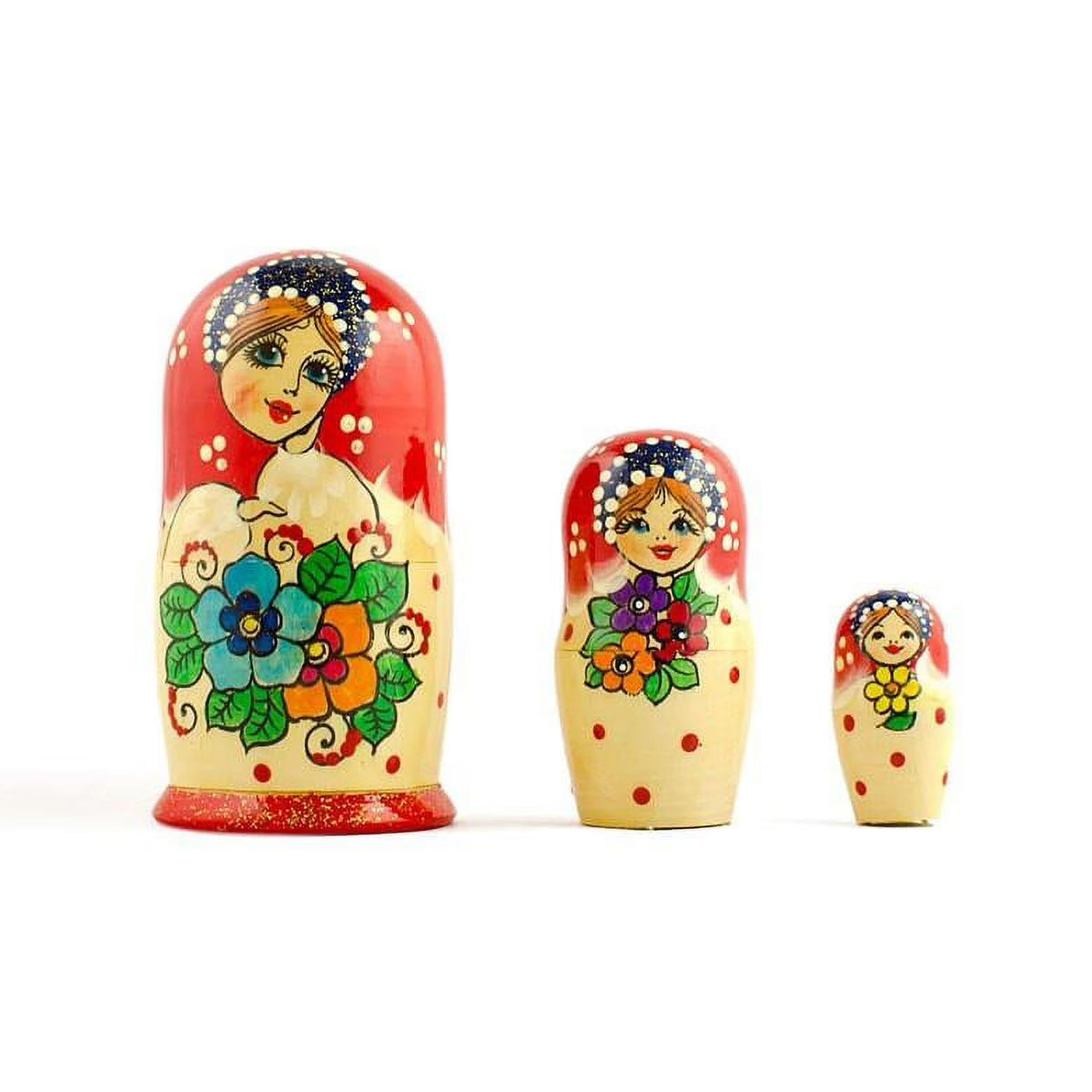 Set of 3 Wooden Nesting Dolls Matryoshka 3.5 Inches D194