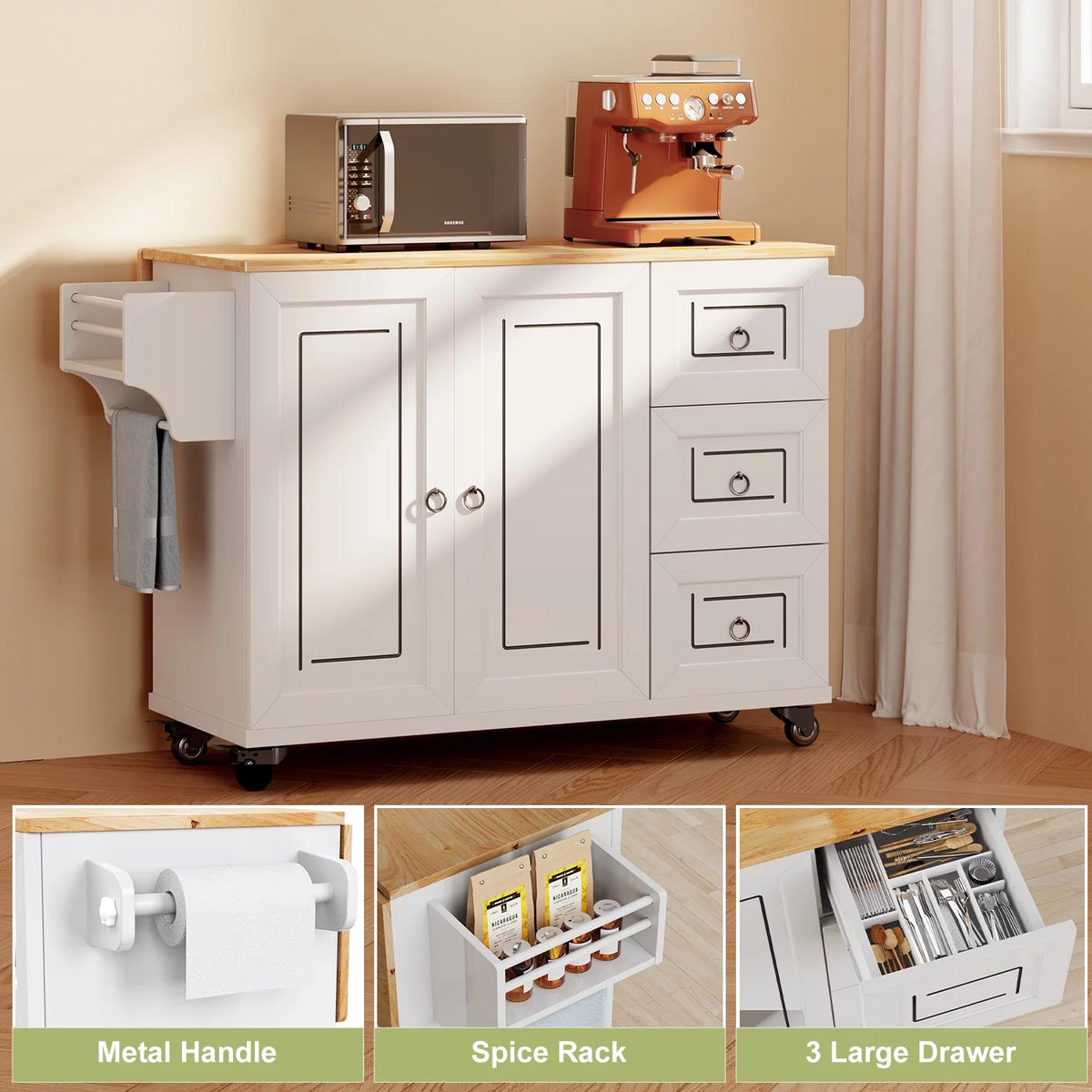 42" White Kitchen Island with Storage Q769