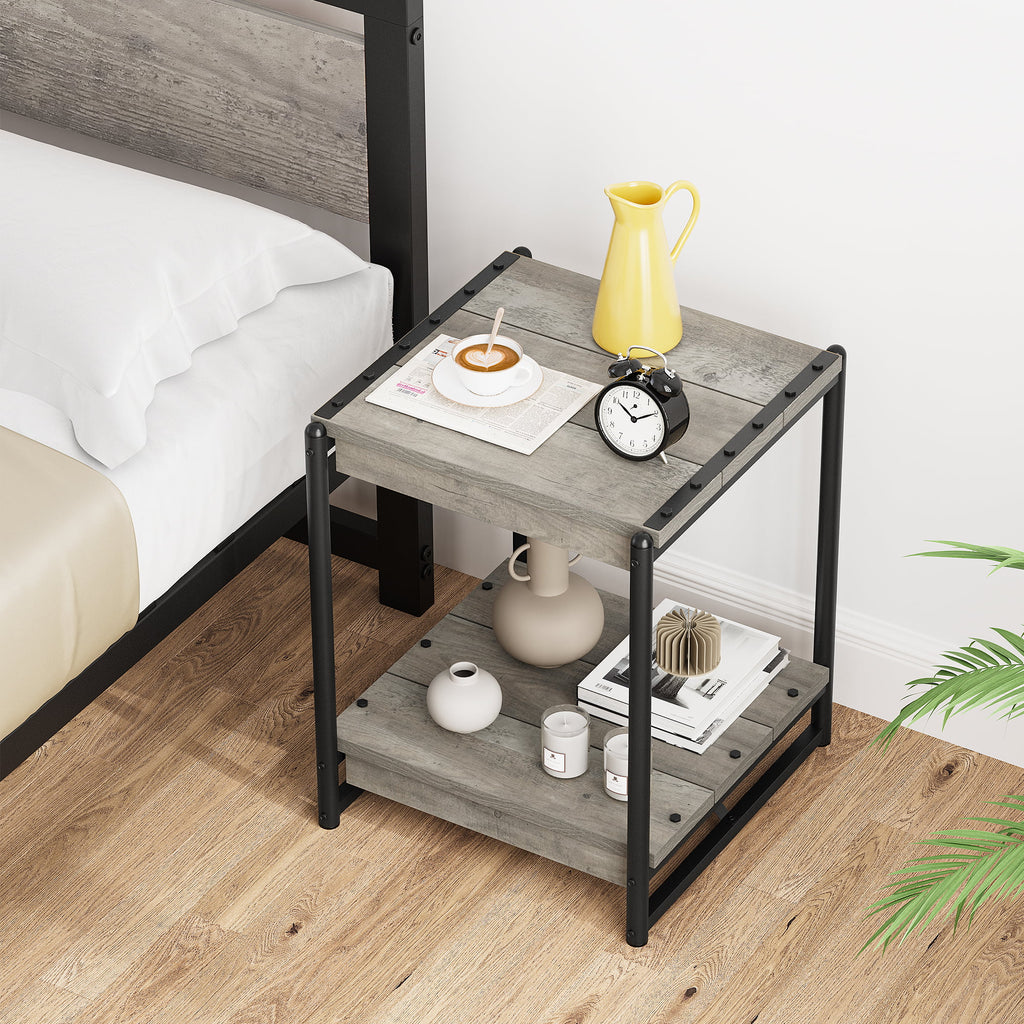 Grey Wood End Table with Storage Shelf H269