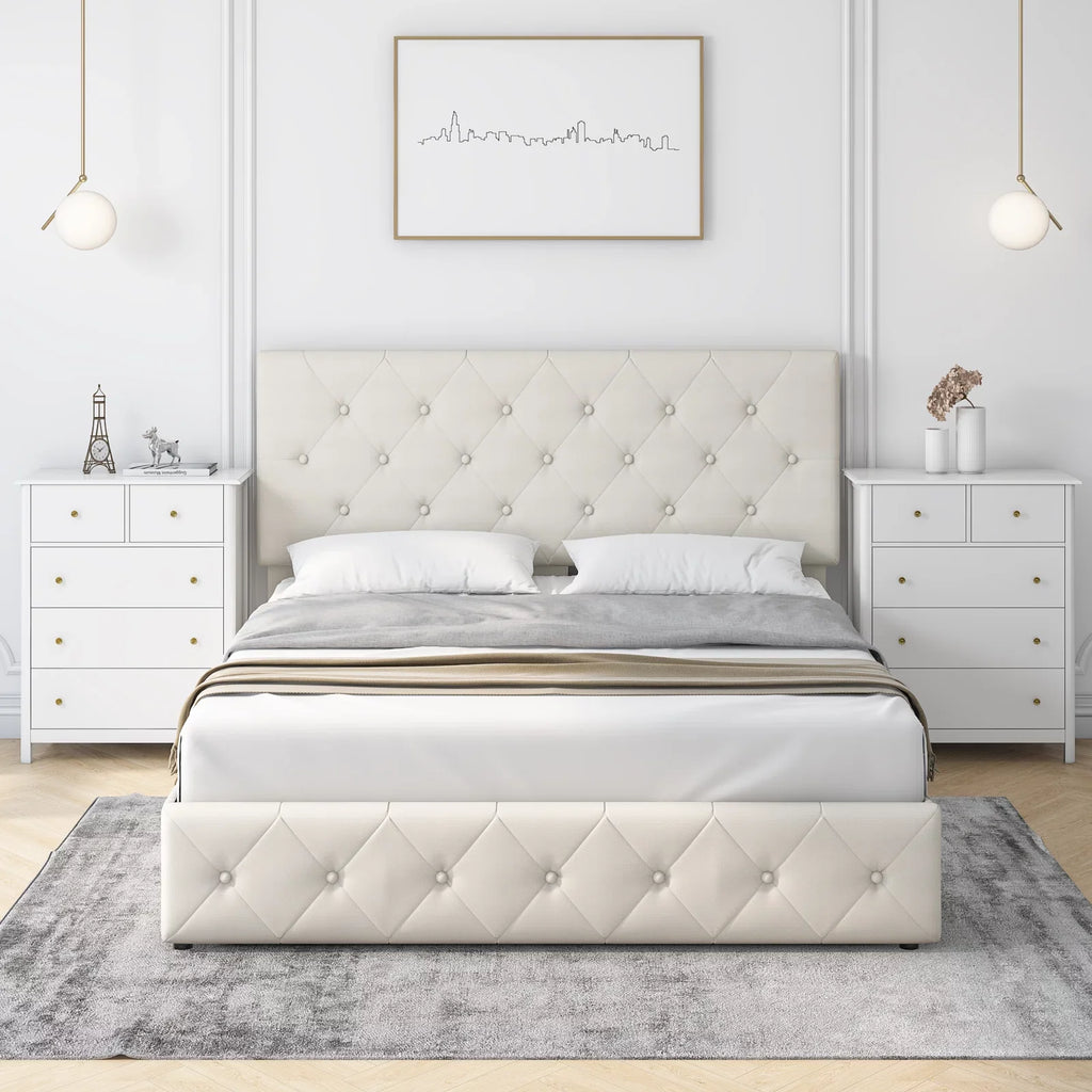 Queen Size 4 Drawer Upholstered Platform Bed with Adjustable Headboard I32229