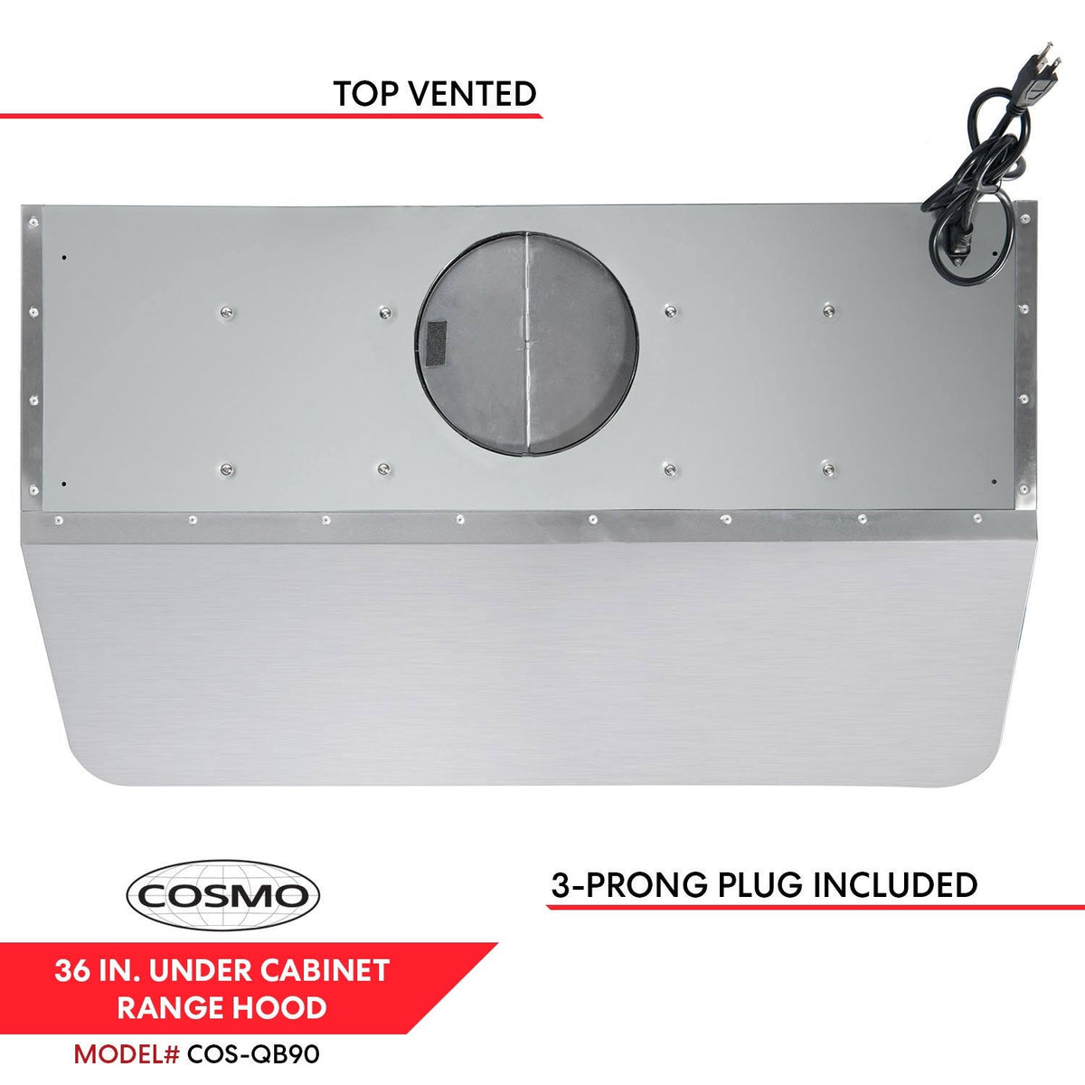 Stainless Steel Ducted Under Cabinet Range Hood with Push Button Controls, LED Lighting and Permanent Filters R524