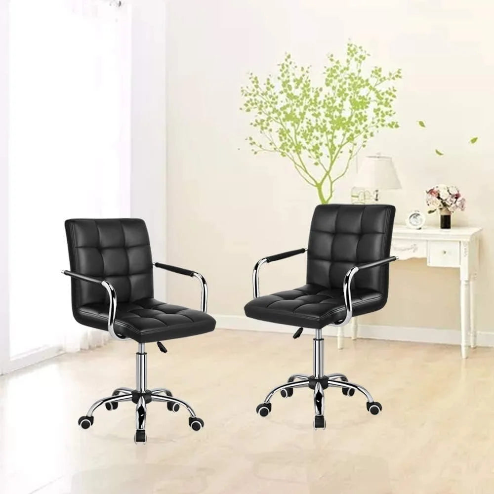Black Ribbed PU Leather Office Chair with Wheels U9663