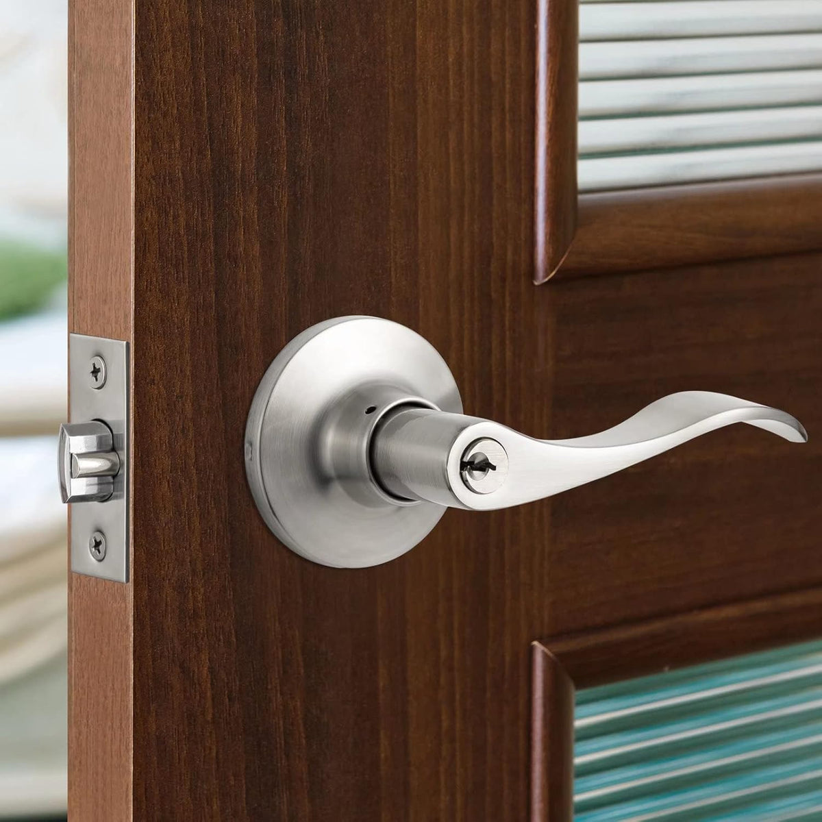 3 Pack Satin Nickel Front Door Handle with Lock and Key Entry Lockset L448238