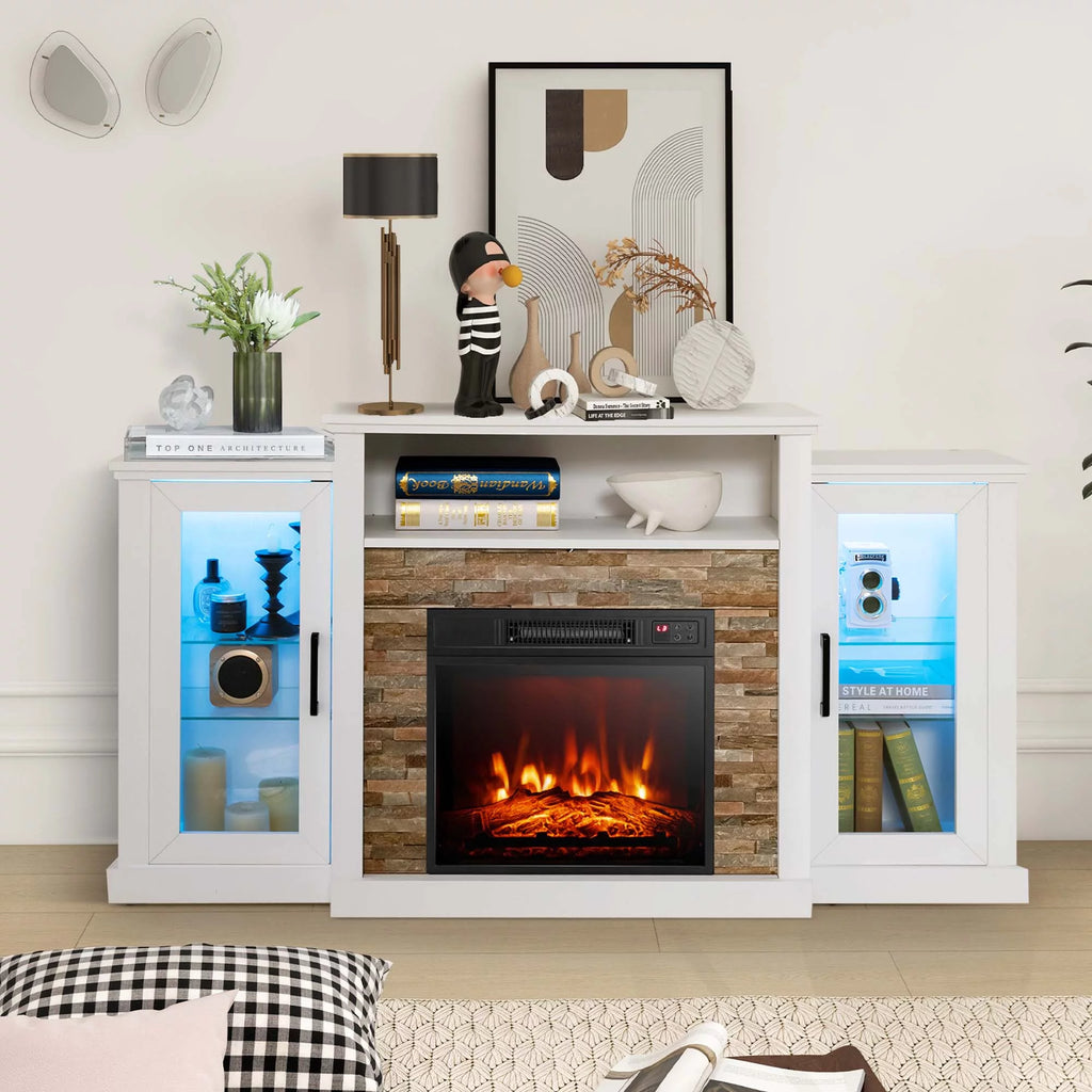 White Fireplace TV Stand with LED Lights & 18'' Electric Fireplace W628453