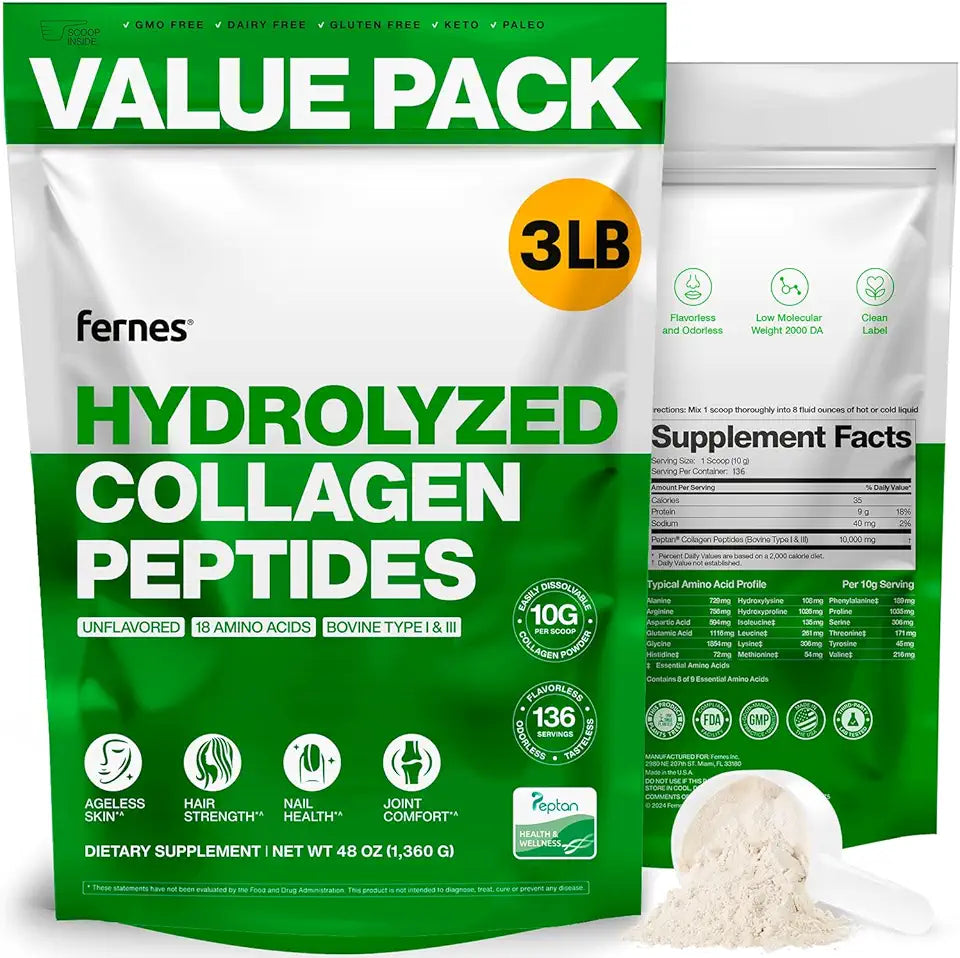 Collagen Powder 3 LB Type I & III Flavorless Hydrolyzed Peptides L367