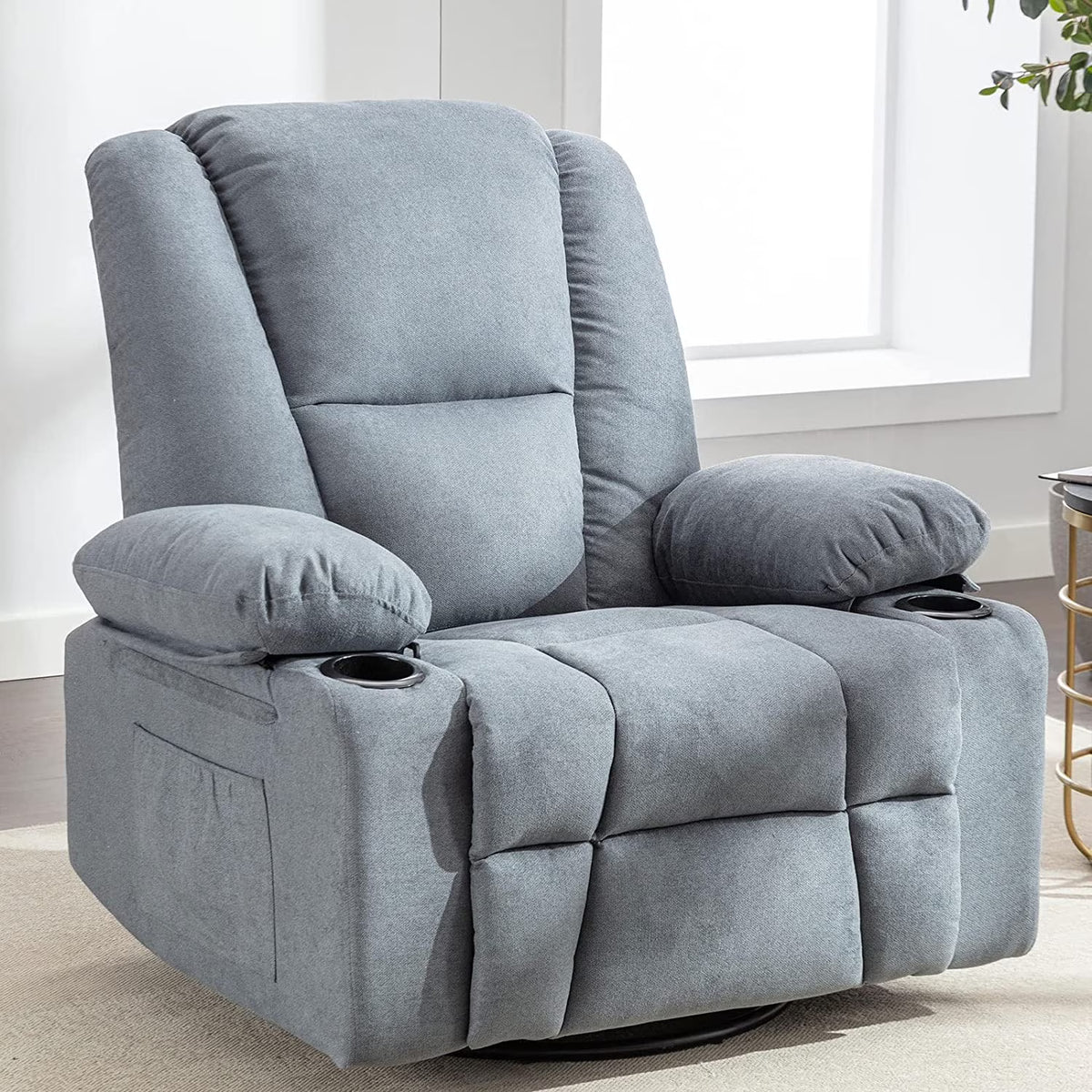Blue Manual Swivel Glider Recliner Chair with 2 Cup Holder V7102