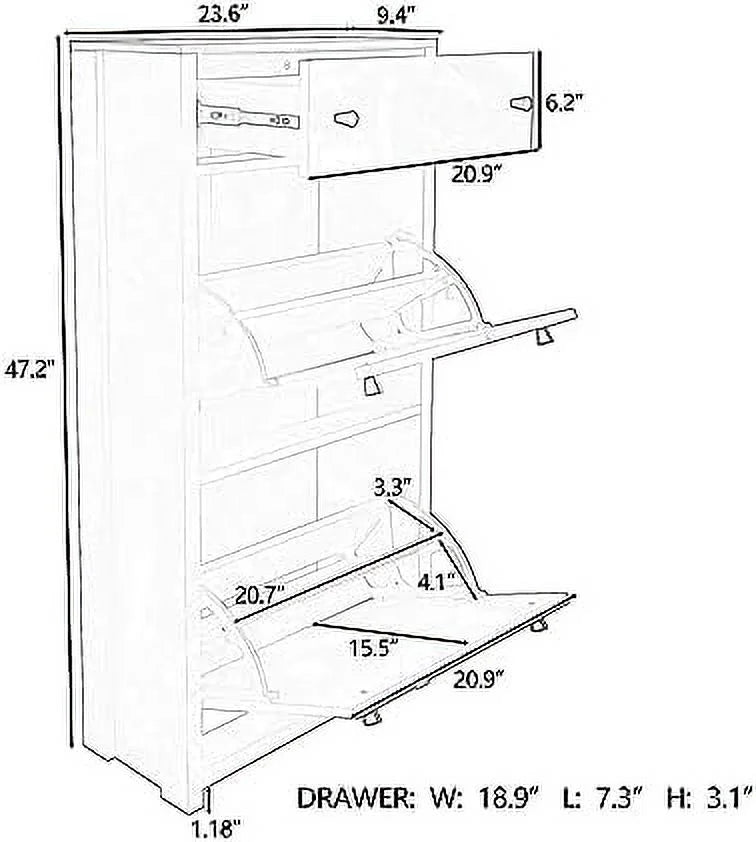 White Slim Shoe Cabinet with 2 Flip Drawers U810454