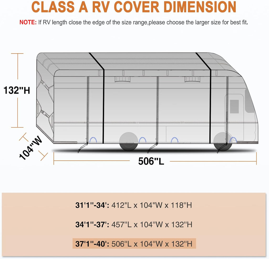 RV Cover Anti-UV Breathable Rip-Stop for 38’-42’ Motorhome I472967