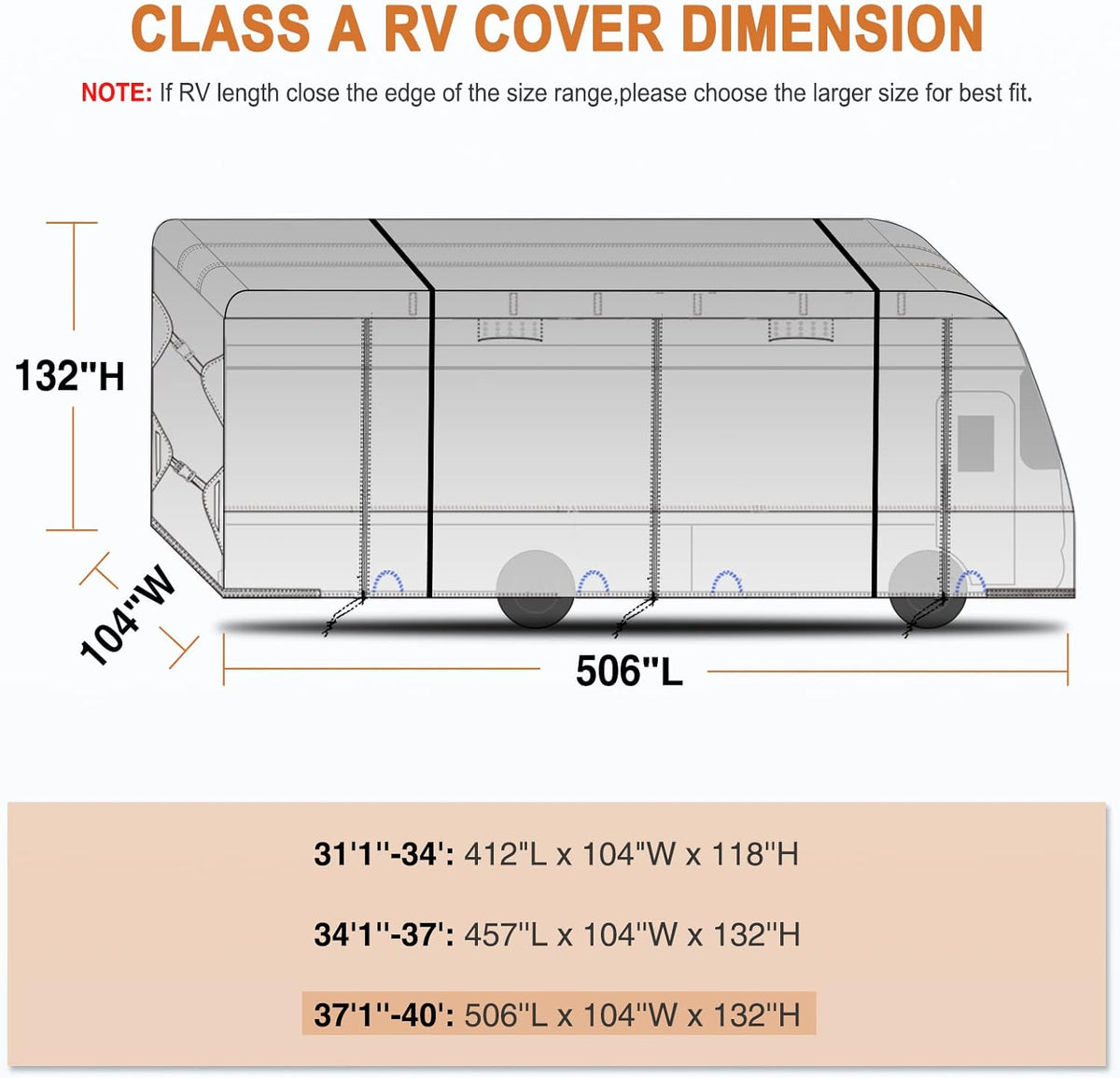 RV Cover Anti-UV Breathable Rip-Stop for 38’-42’ Motorhome I472967