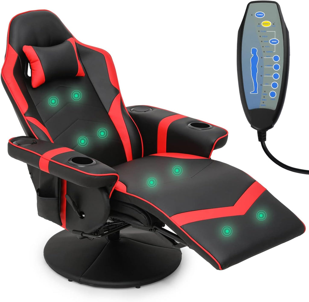 Red PU Leather 360° Swivel Recliner Massage Chair with Footrest I88793