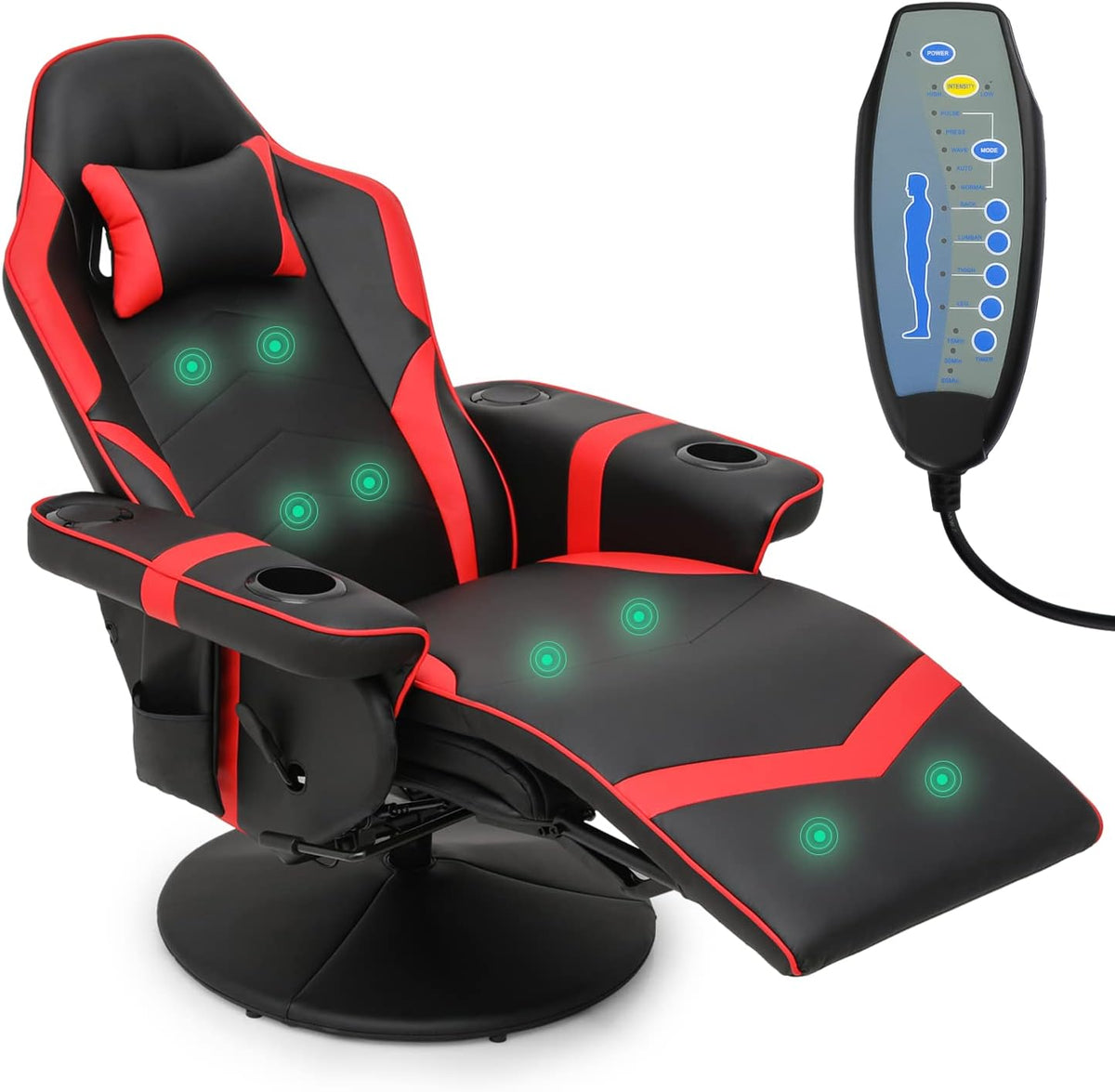 Red PU Leather 360° Swivel Recliner Massage Chair with Footrest I88793