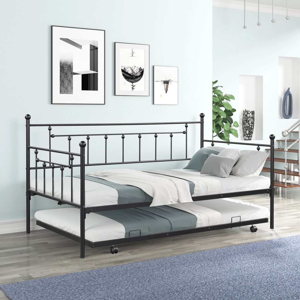 Twin Size Black Metal Daybed with Trundle E6444