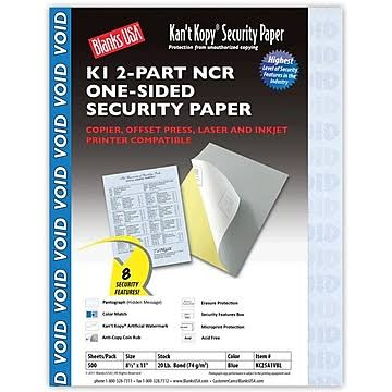 Blue 8 1/2" x 11" 20 lbs. Carbonless Security Paper, 500/Pack P80271