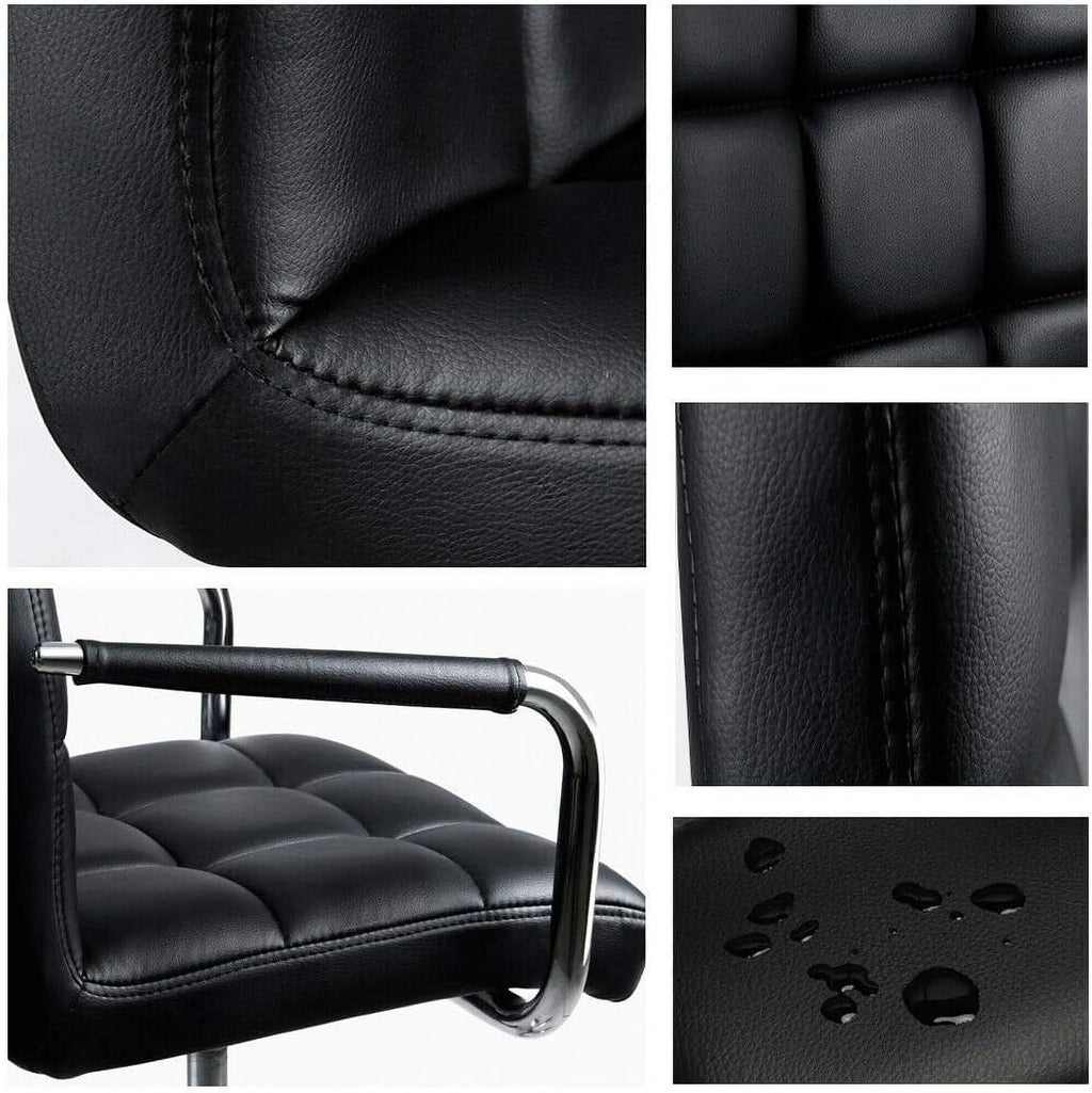 Black Ribbed PU Leather Office Chair with Wheels U9663