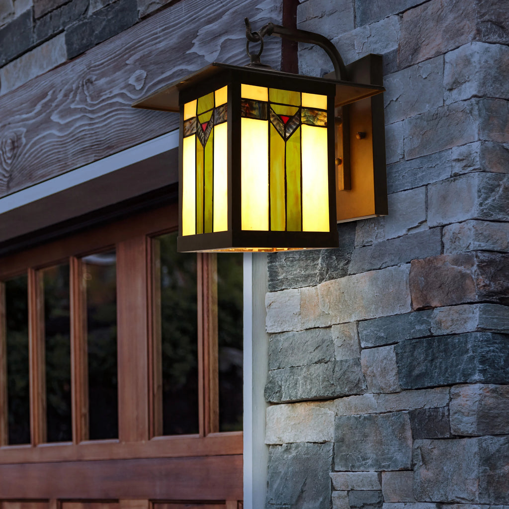 1-Light Bronzed Stained Glass Outdoor Wall Sconce O94491