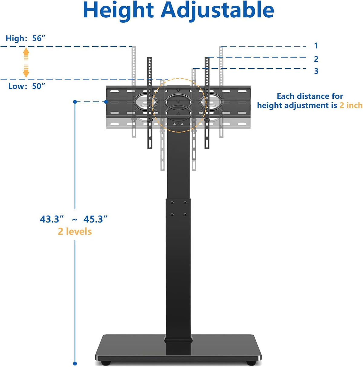 Black Swivel Floor TV Stand for 32-65 inch TVs, VESA 600x400mm W9706
