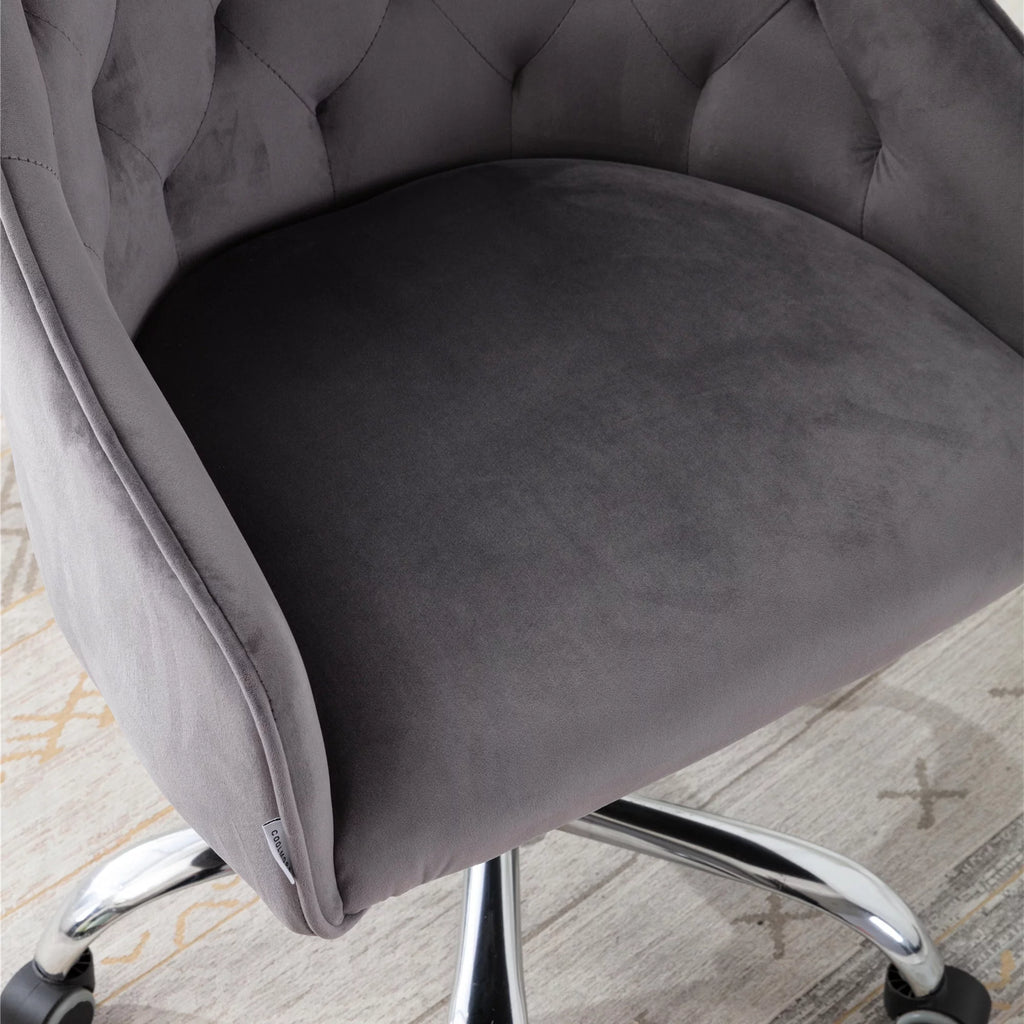 Dark Gray Velvet Swivel Accent Chair with Wheels Q156
