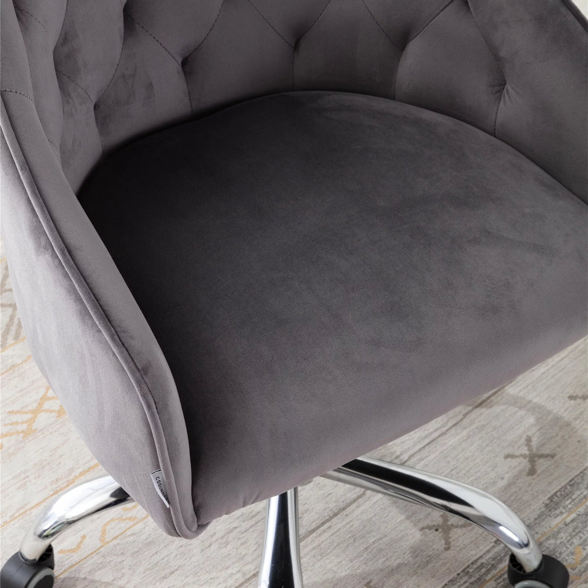Dark Gray Velvet Swivel Accent Chair with Wheels Q156