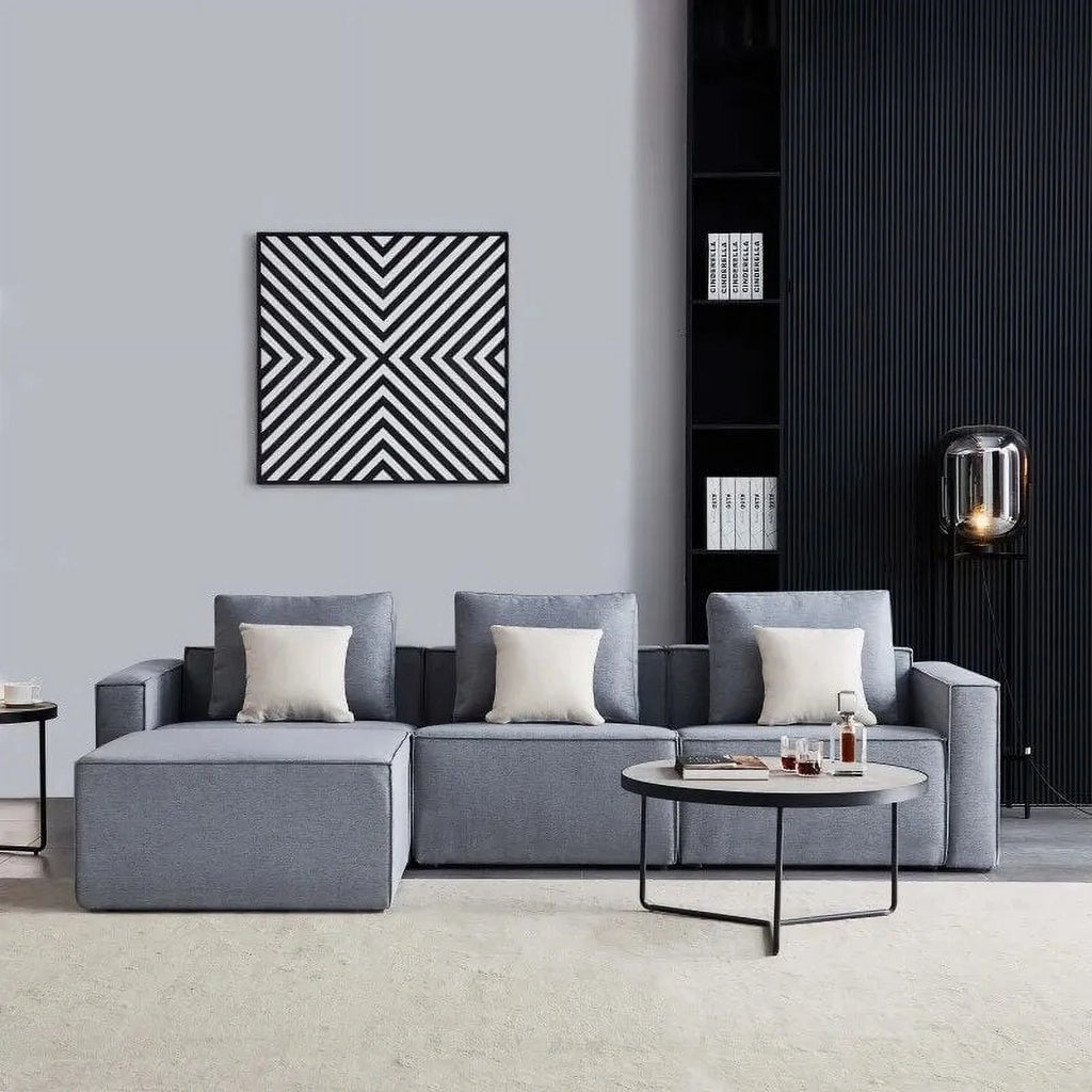 L-Shape Linen Sectional Sofa with Ottoman T59421