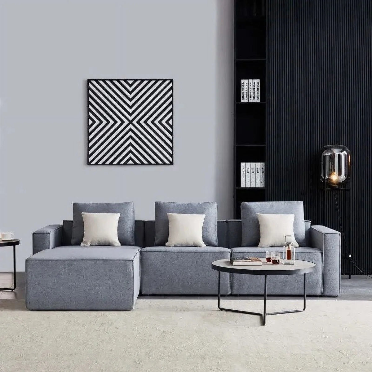 L-Shape Linen Sectional Sofa with Ottoman T59421