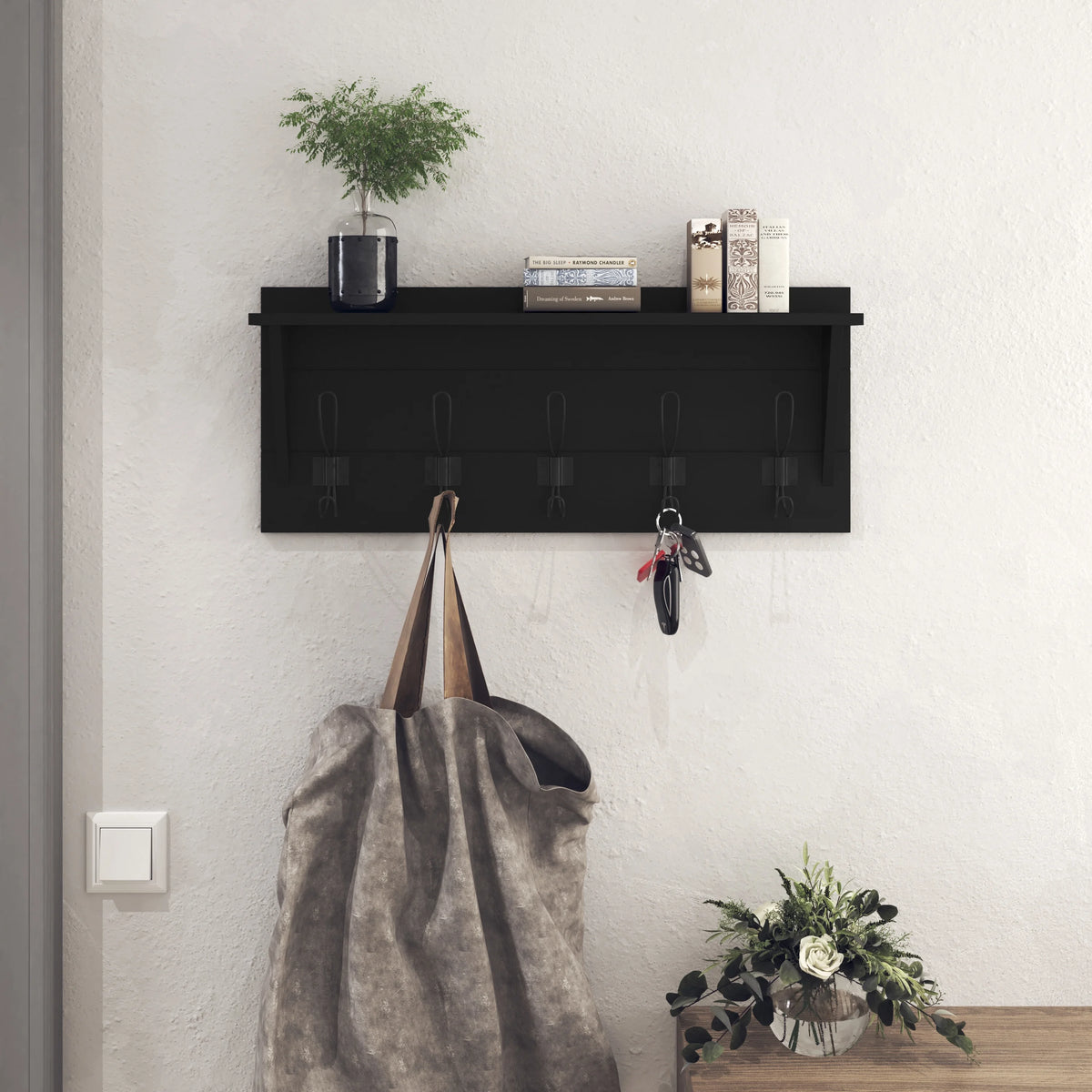 Wall Mounted Coat Rack Shelf with Hooks N735265