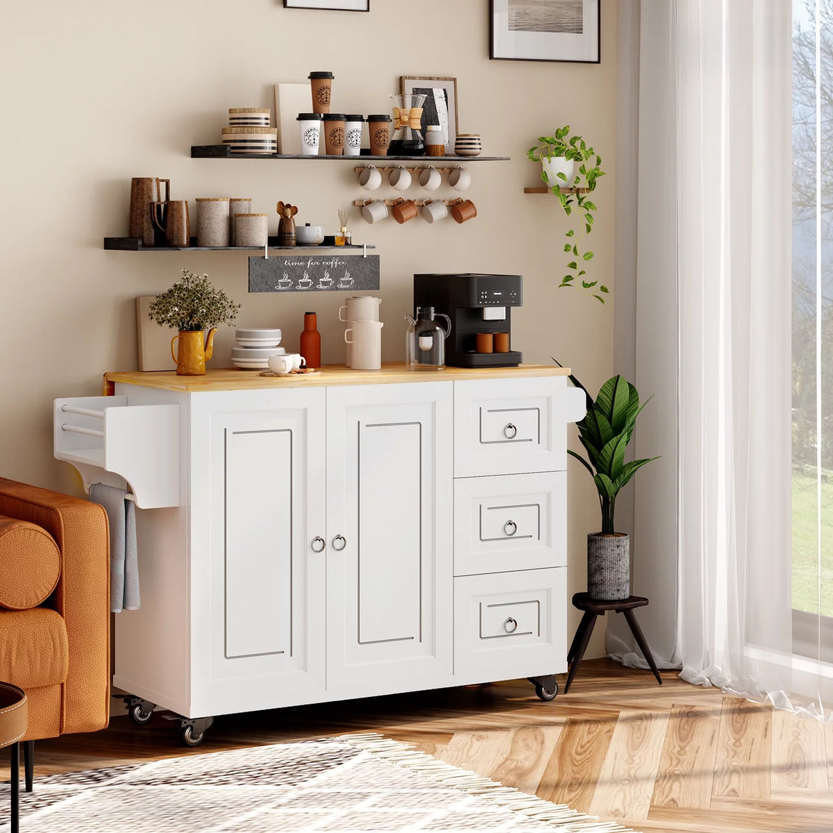 42" White Kitchen Island with Storage Q769
