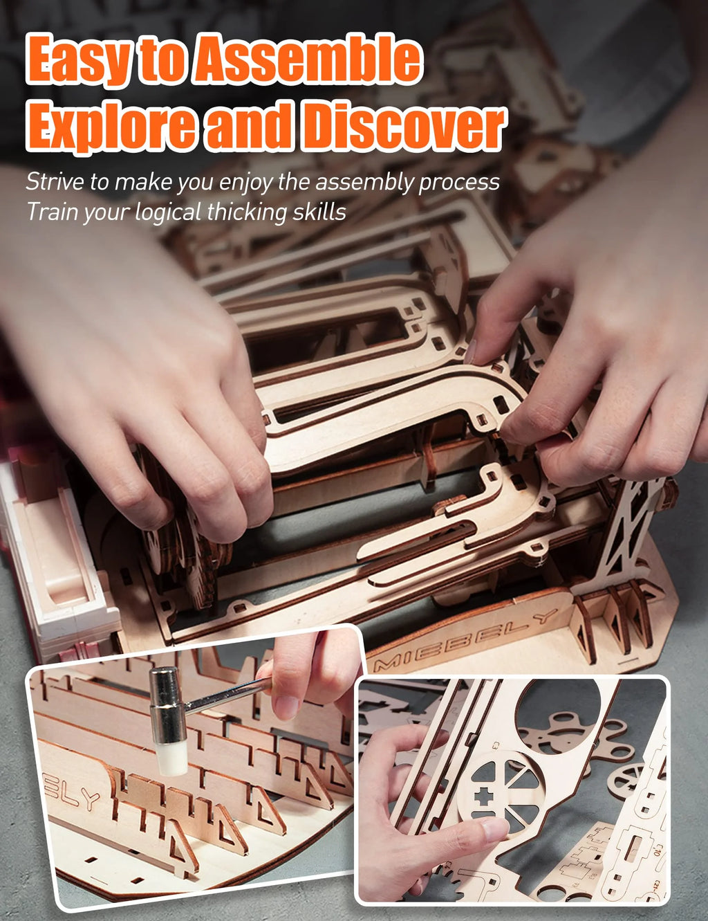 3D Wooden Puzzles Marble Run Model Building Kits with Motor B694