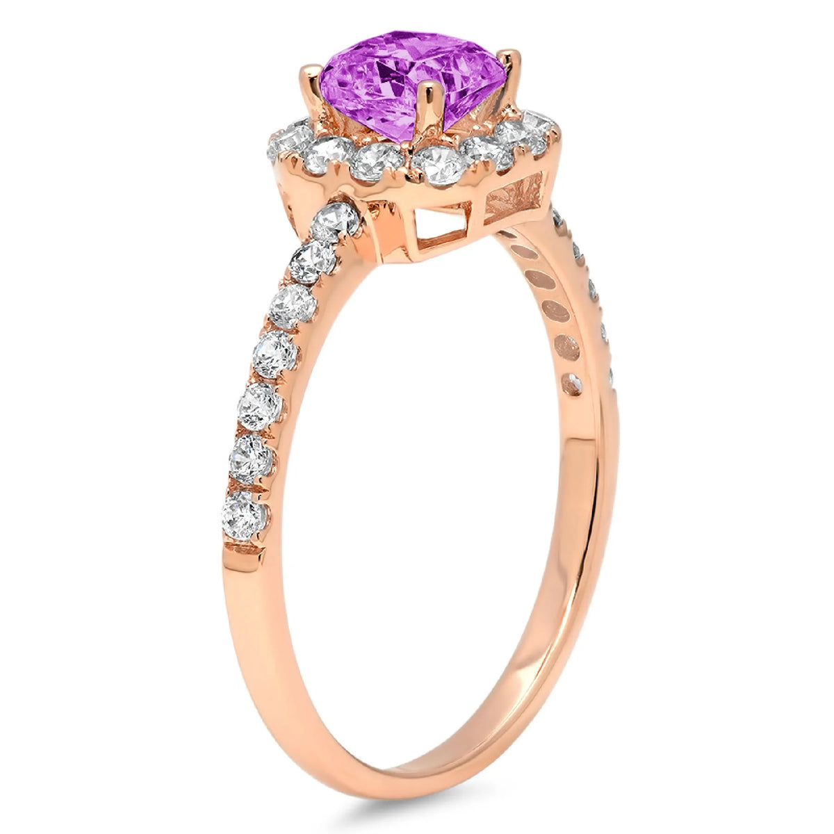 18k Rose Gold Princess Cut Simulated Alexandrite Halo Ring Size 3.75 W832