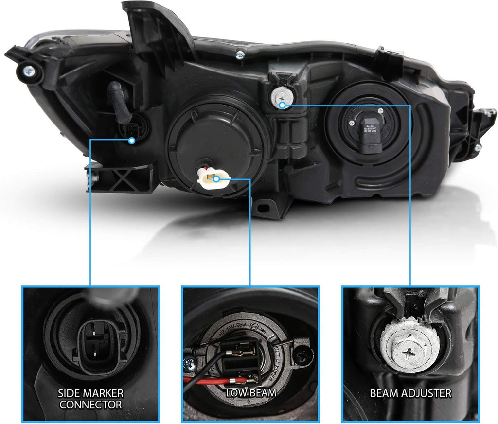 Black LED Tube Projector Headlights Assembly Pair L8893