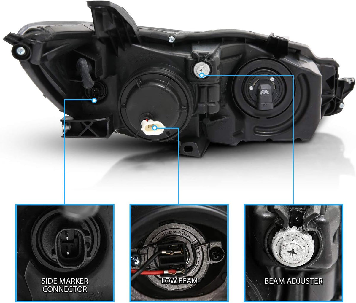 Black LED Tube Projector Headlights Assembly Pair L8893