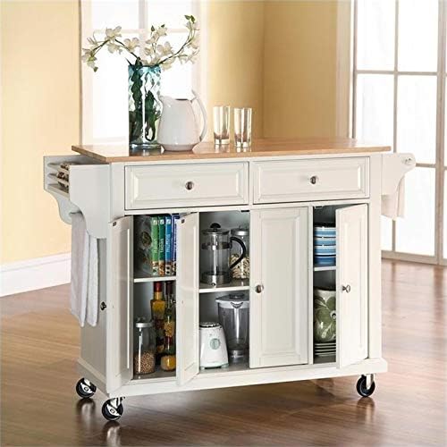 Natural Wood Top Kitchen Cart in White X3468