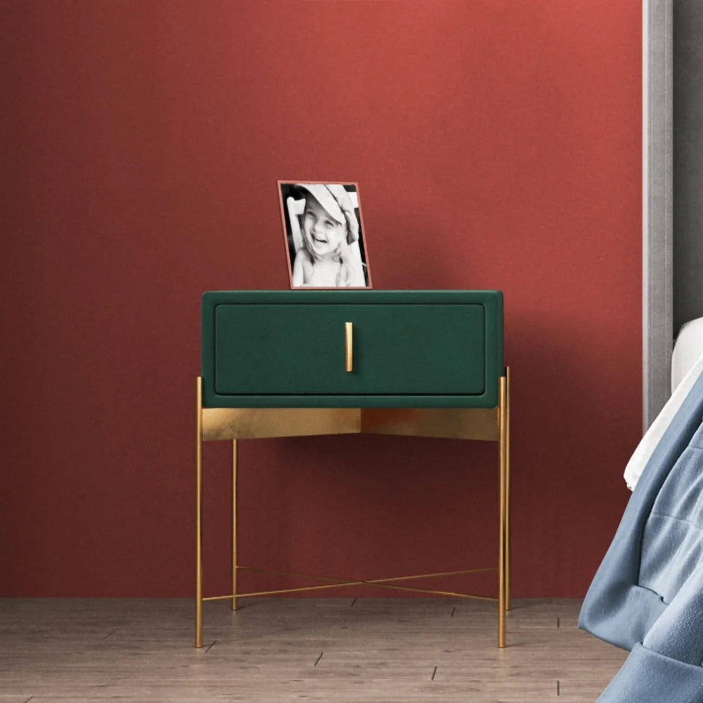 Green Velvet Upholstered Nightstand with Drawer I63262