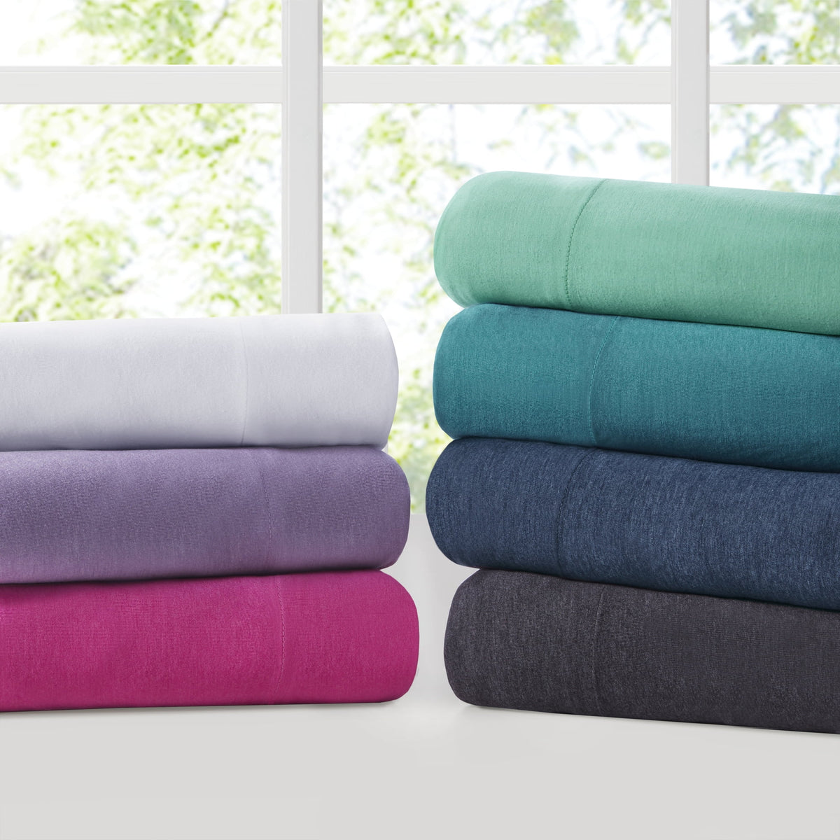 Cotton Blend Jersey Knit 4 Piece White Queen Sheet Set K4938