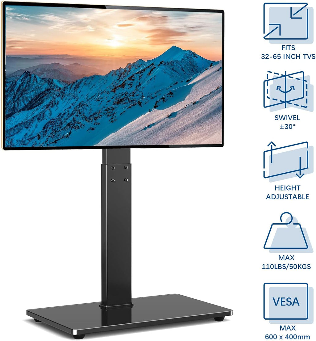 Black Swivel Floor TV Stand for 32-65 inch TVs, VESA 600x400mm W9706