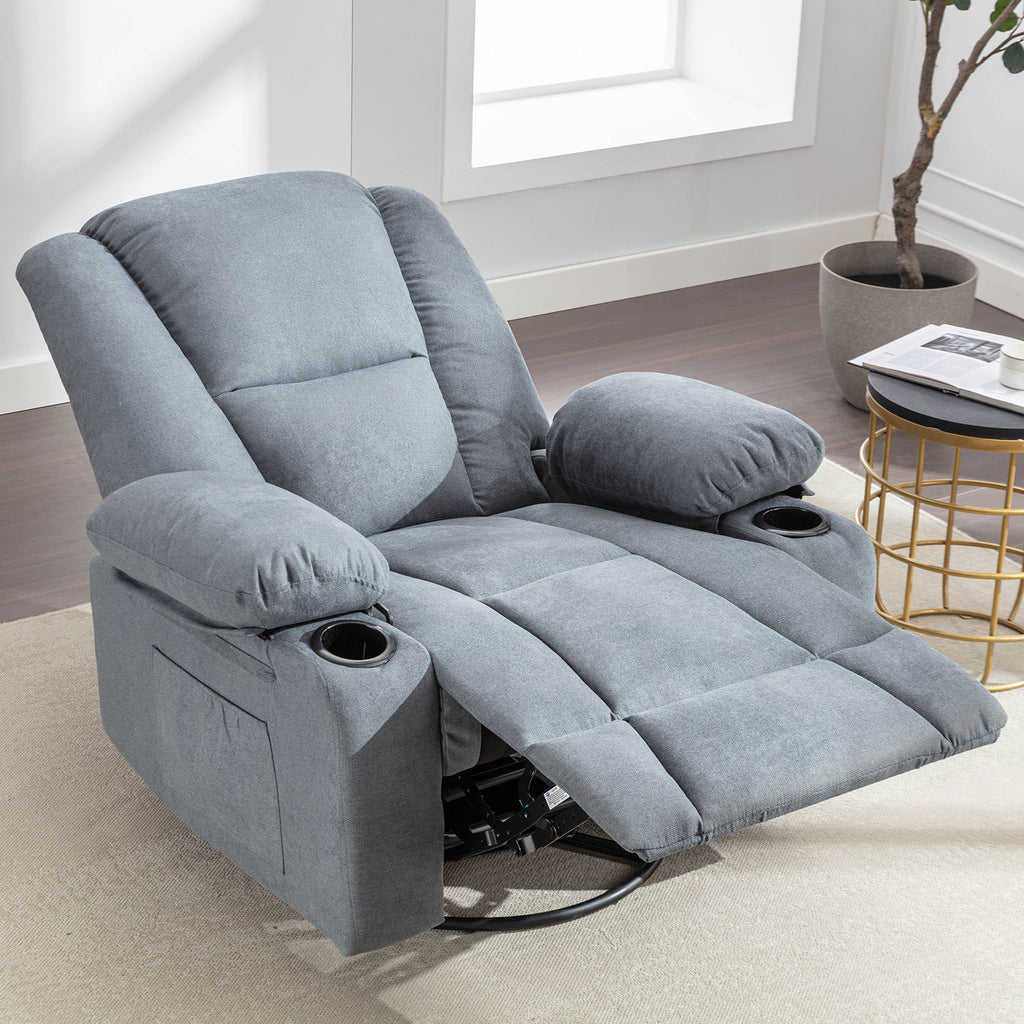 Blue Manual Swivel Glider Recliner Chair with 2 Cup Holder V7102