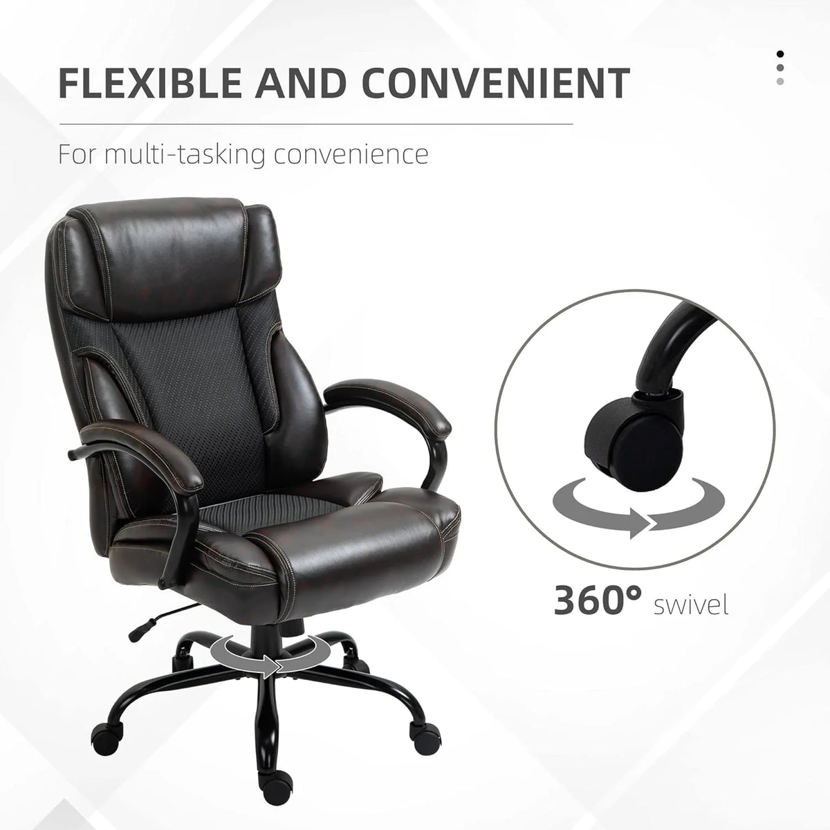 Big And Tall Ergonomic Executive Office Chair With Wide Seat, High Back Adjustable Swivel PU Leather, Brown W30257
