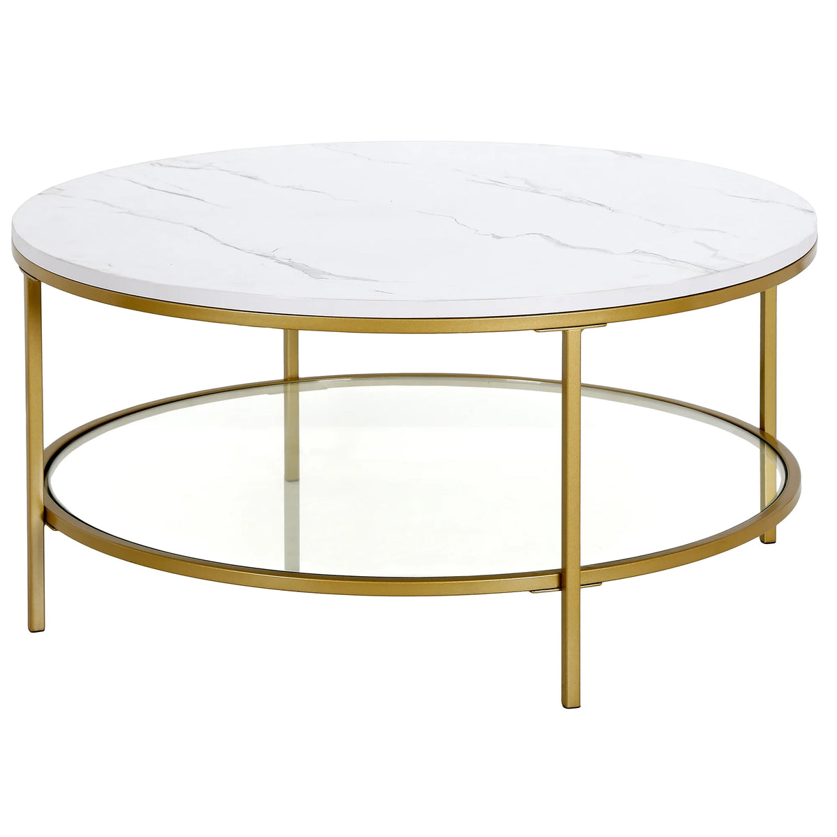 36" Wide Round Coffee Table with Faux Marble Top D507