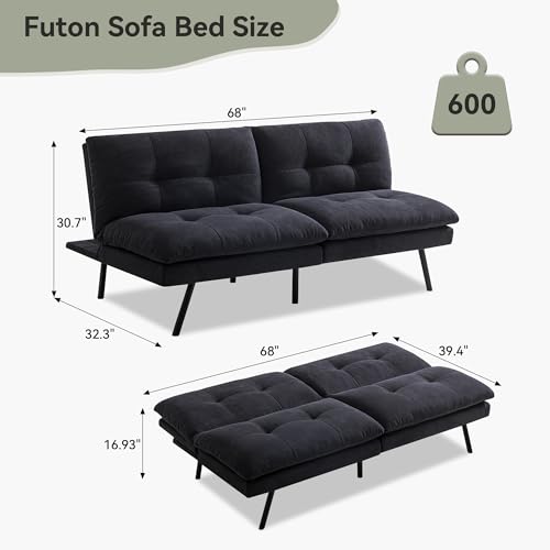 Faux Leather Memory Foam Convertible Futon Sofa Bed R988