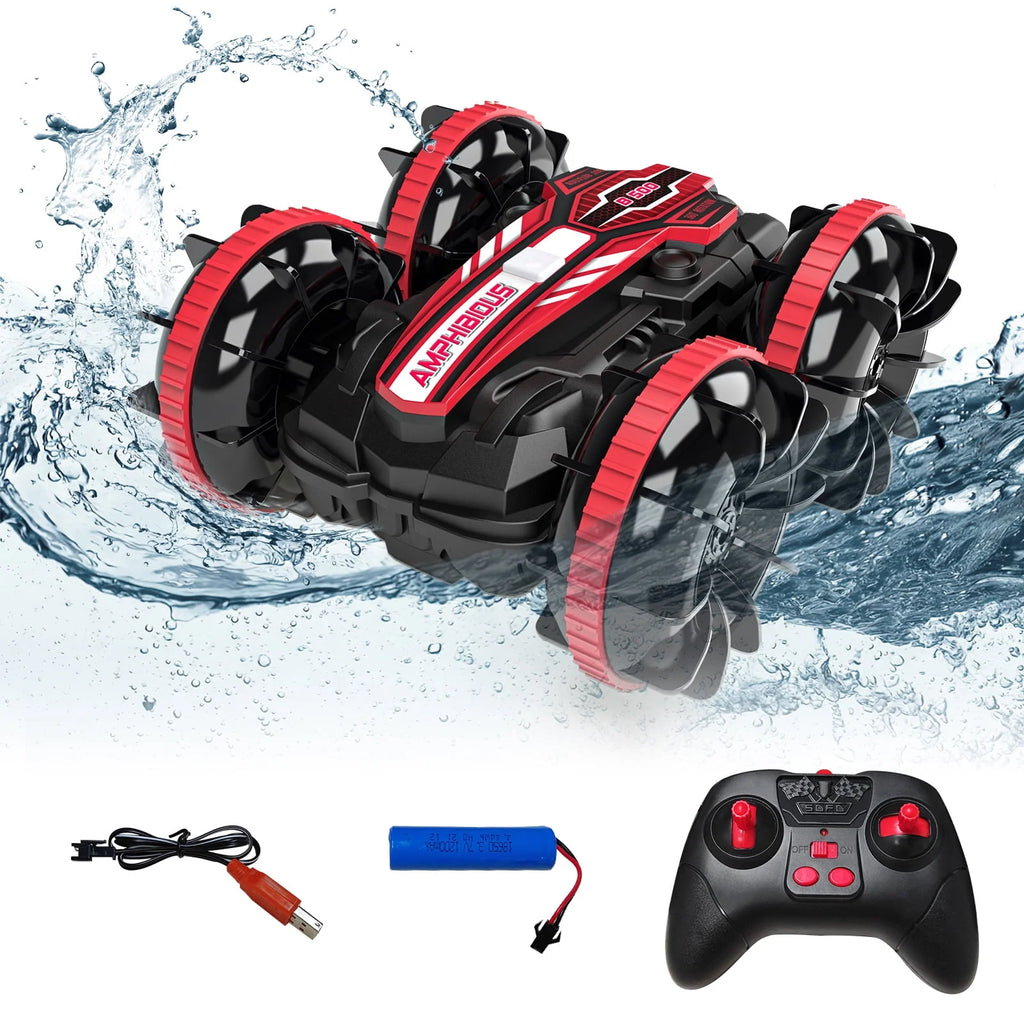 Remote Control Car & RC Boat 2 in 1 4WD Off Road Red J8427