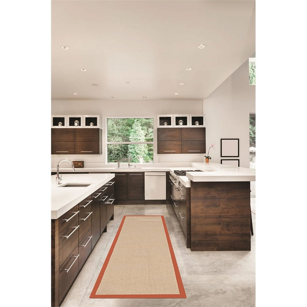 Machine Tufted Wool 2'6"x8' Rug in Natural and Burnt Orange N8866