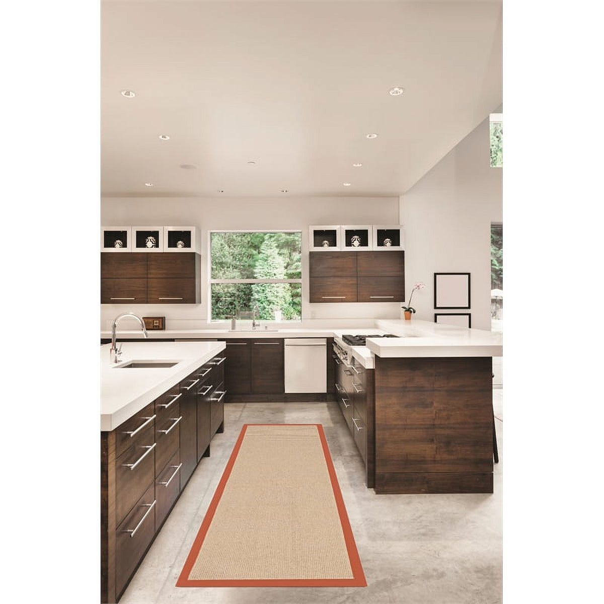 Machine Tufted Wool 2'6"x8' Rug in Natural and Burnt Orange N8866