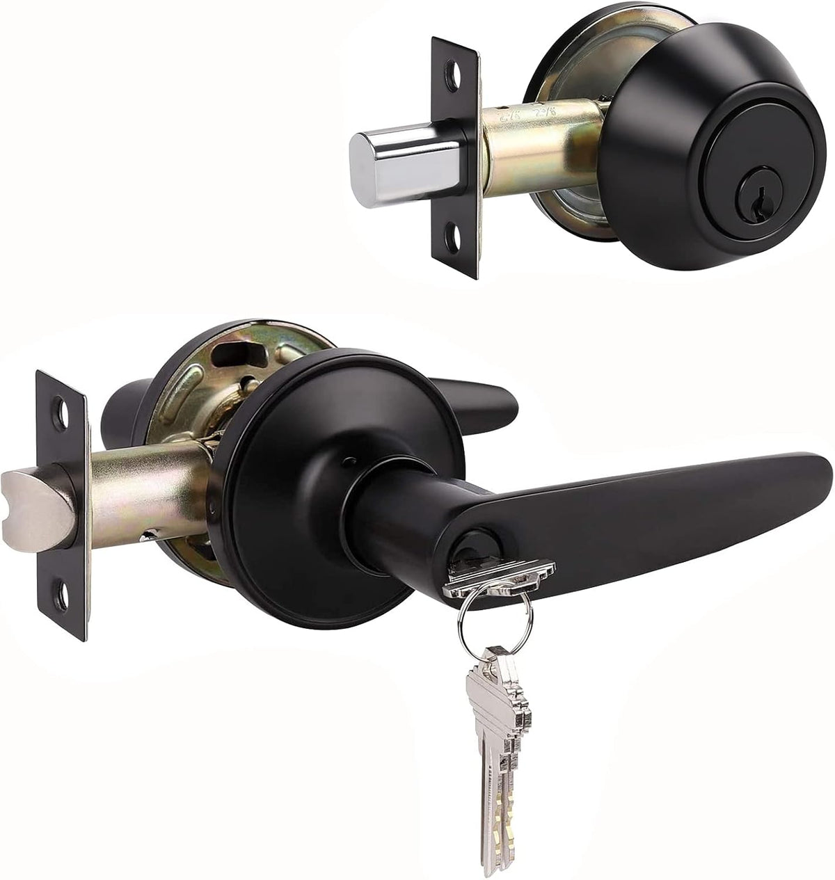 2 Pack Keyed Entry Door Lever and Single Cylinder Deadbolt Combination Set in Satin Nickel Finish P1474
