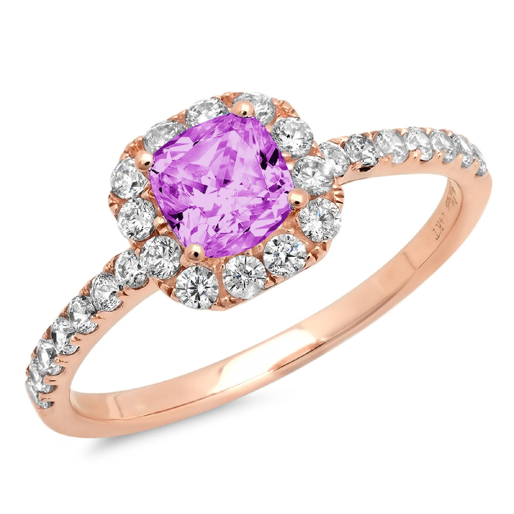 18k Rose Gold Princess Cut Simulated Alexandrite Halo Ring Size 3.75 W832