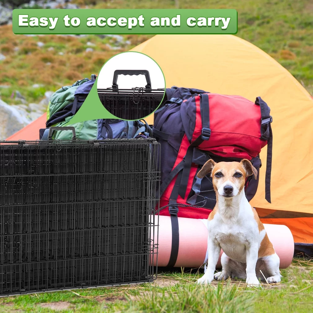 Double-Door Metal Dog Crate with Divider and Tray D98756