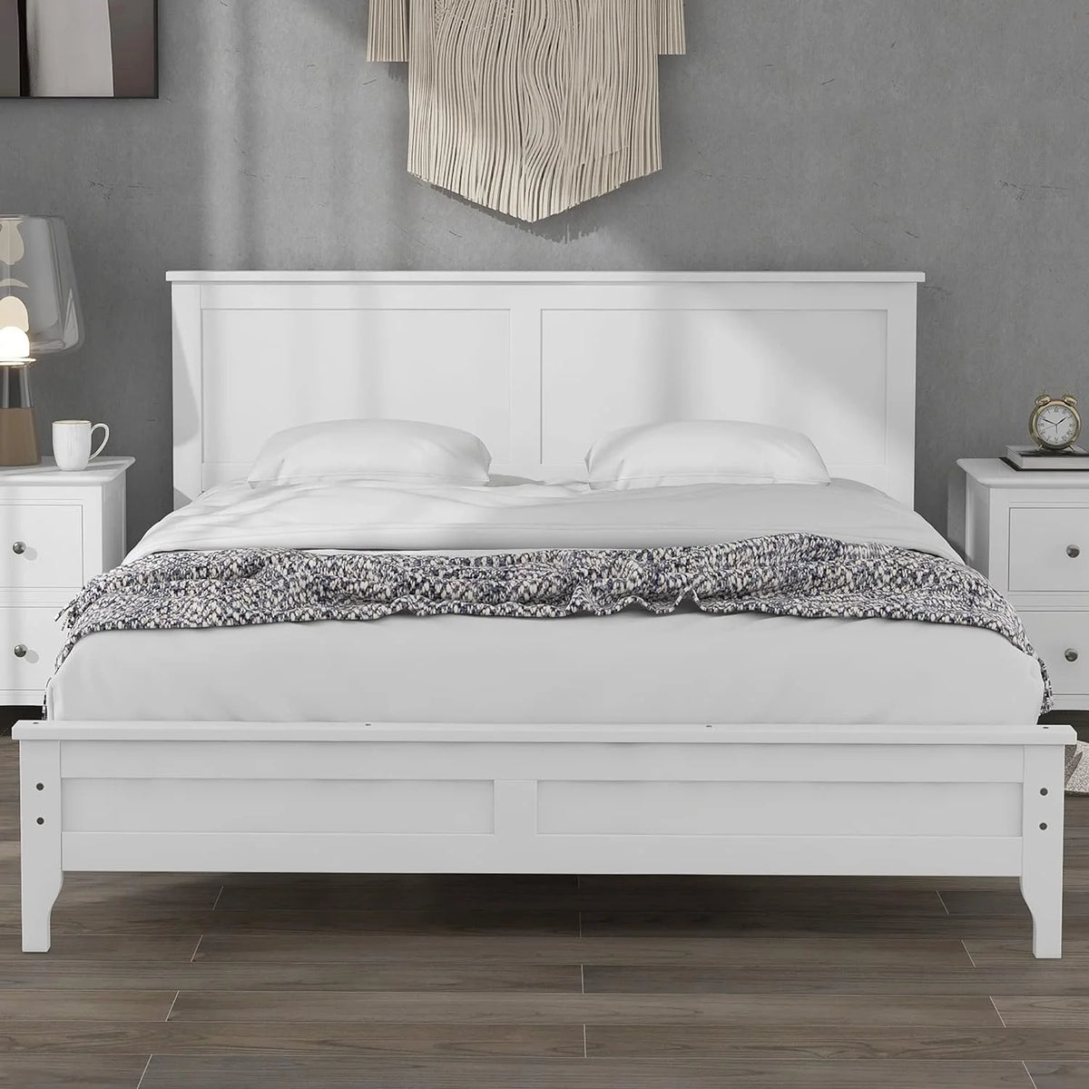 White King Size Solid Wood Platform Bed J45832